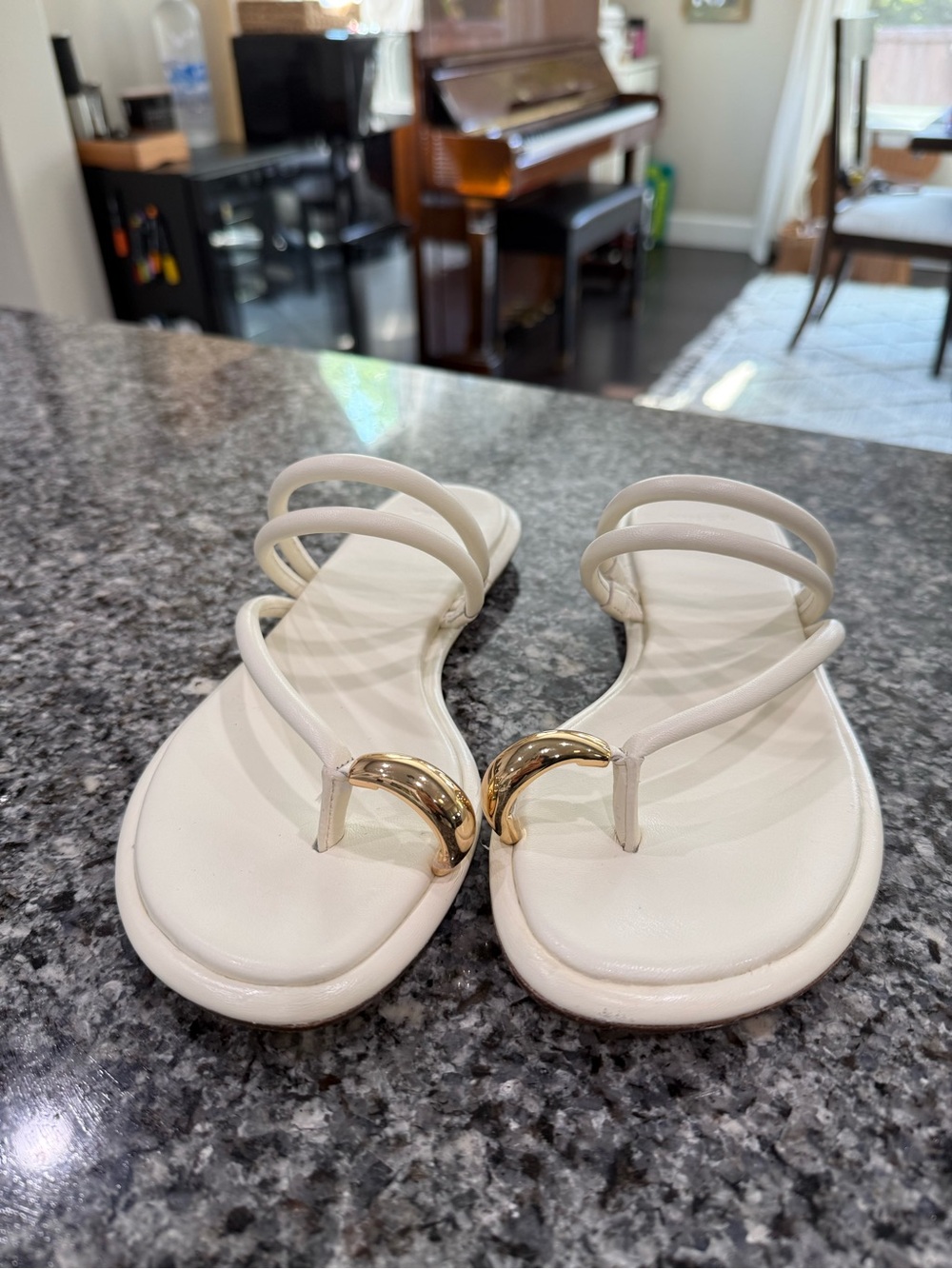 Vince White Triple-Strap Sandals with Gold Accent